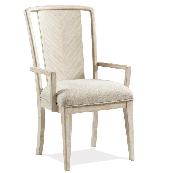 One Allium Way Javion Upholstered Slat Back Arm Chair in Champagne